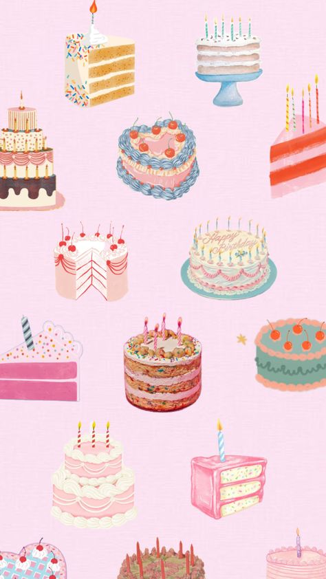 Cake Wallpaper Aesthetic, Beautiful Paintings Of Nature, Happy Birthday Illustration, Cake Wallpaper, Vintage Birthday Cakes, Birthday Illustration, Birthday Wallpaper, Scrapbook Stickers Printable, Iphone Wallpaper App