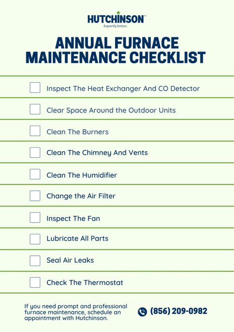 Our annual furnace maintenance checklist for your furnace. Contact us for professional furnace maintenance service in new jersey. January Home Maintenance Checklist, Escape From Furnace, Cleaning Template, Furnace Filter Fragrance, Furnace Maintenance, Living Space Ideas, Blast Furnace, Vent Cleaning, Maintenance Checklist