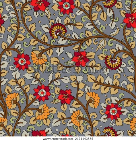 Kalamkari Design All Over Pattern Stock Illustration 2171143585 | Shutterstock Kalamkari Allover, Denim Fashion Illustration, Kalamkari Pattern, Kalamkari Design, Kalam Kari, Kalamkari Print, Kalamkari Designs, Cold Porcelain Flowers, Kalamkari Painting