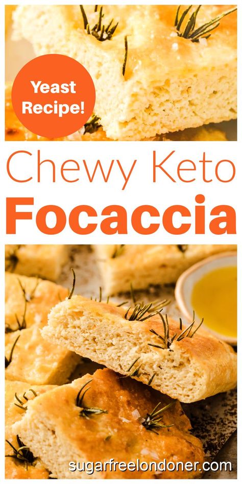 Squares of focaccia with rosemary sprigs and a dish of olive oil. Keto Focaccia, Low Carb Buns, Trim Healthy Mama (thm) Recipes, Low Carb Bun, Glutenfree Bread, Low Carb Bread Recipes, Best Low Carb Bread, Easy Low Carb Snacks, Keto Lunches