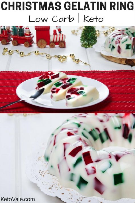 Keto Christmas Gelatin Ring Low Carb Dessert Recipe | KetoVale Keto Jelly Dessert, Keto Jello Recipes, Christmas Jello Mold, Christmas Jello Salad, Raspberry Food, Keto Jello, Christmas Jello, Jello Gelatin, Keto Treats