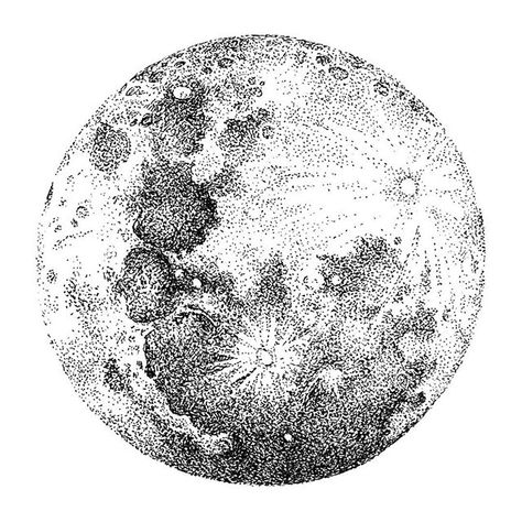 Pointilist Moon Stippling, Micronpen Art, Moon Pointillism, Moon Dotwork, Face In The Moon, Moon Pen Drawing, Full Moon Sketch, Pointalism Art Black And White, Moon Ink Drawing