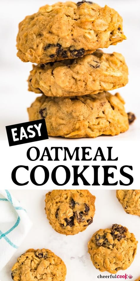 These quick and easy, budget-friendly oatmeal raisin cookies are super soft and chewy on the inside and baked to a golden mild crisp outside. Filled with nutritious oats and chewy raisins in each bite. #cheerfulcook #oatmealcookies #oatmealraisin #baking Amish Oatmeal, Soft Oatmeal Raisin Cookies, Easy Oatmeal Raisin Cookies, Best Oatmeal Raisin Cookies, Oat Cookie Recipe, Best Oatmeal Cookies, Oatmeal Cookies Easy, Cookie Recipes Oatmeal Raisin, Oatmeal Raisin Cookies Chewy