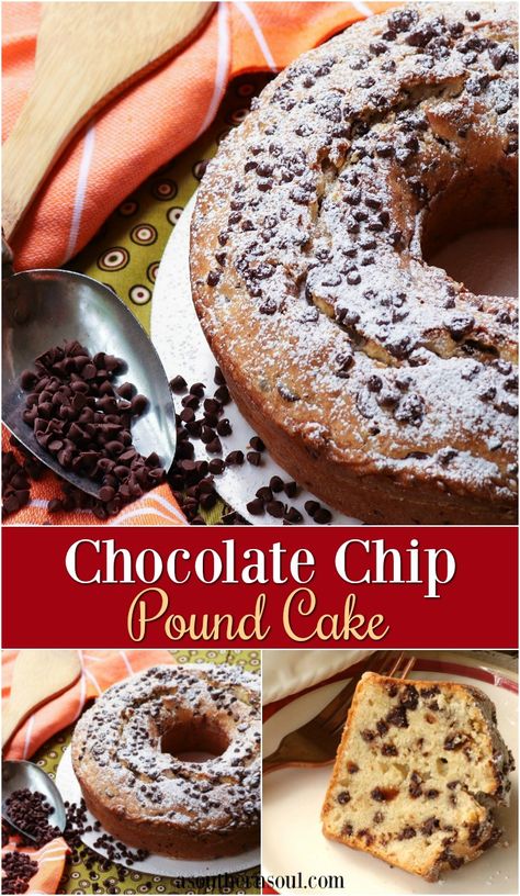 Pound Cake With Chocolate Chips, Pound Cake Chocolate Chip, Chocolate Chip Pound Cake Recipe, Chocolate Chip Pound Cake With Pudding, Choc Chip Pound Cake, Chocolate Chip Pound Cake Bundt, Pound Cake Flavors, Flavored Cakes, Chocolate Chip Cake Recipe