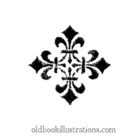 Lozenge-shaped ornament formed by four fleur-de-lis. Old Book Illustrations, Traditional Tattoo Designs, Fluer De Lis, Ornamental Tattoo, Spooky Tattoos, Graphic Poster Art, Subtle Tattoos, Free Tattoo, Black Ink Tattoos