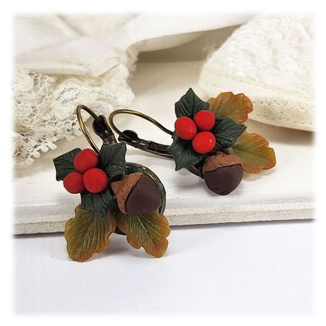 Tiny Acorns and Pinecones, all about Autumn 😃🍁 🍂. . . . #autumn #autumnjewelry #autumnvibes #acorns #pinecones #fallfashion #fallstyle #handmadejewelry #strandedtreasures #etsysellersofinstagram #etsyhandmade #etsygifts Woodland Autumn, Acorn Jewelry, Clay Color, Match Colors, Nature Earrings, Gold Bond, Clay Design, Holly Leaf, Autumn Style