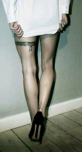 Would love this tat! Thigh Garter Tattoo Simple, Garter Belt Tattoo, Garter Tattoos, Stockings Tattoo, Lace Garter Tattoos, Thigh Garter Tattoo, Corset Tattoo, Leg Band Tattoos, Stocking Tattoo