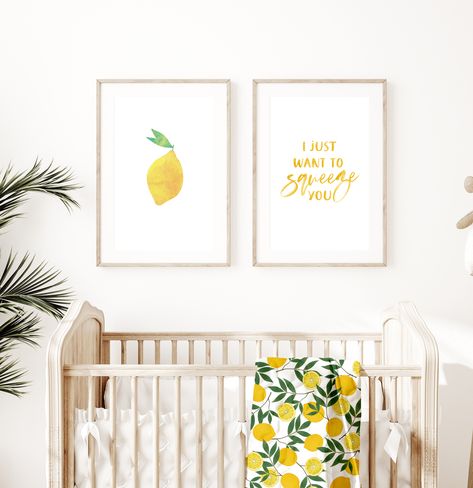 These simple, bright and fun watercolor prints would fit in beautifully with your citrus-inspired room. #citrusnursery #citrusprint #lemonart #lemonprint Citrus Nursery Theme, Lemon Nursery, Lemon Nursery Theme, Citrus Nursery, Fruit Themed Nursery, Gender Neutral Nursery Inspiration, Nursery Inspiration Neutral, Themed Kids Room, Nursery Trends