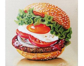 Burger Oil Painting Original Art Painting on Canvas Food | Etsy Burger Painting, Burger Drawing, Kingfisher Painting, Used Oil, Colored Pencil Artwork, Small Wall Art, Food Painting, Acrylic Painting Tutorials, Original Art Painting