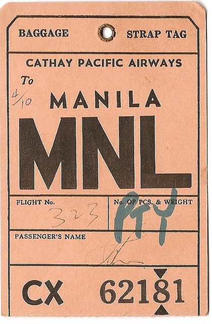 Cathay Pacific Airlines - MNL Manila | Flickr - Photo Sharing! Cathay Pacific Airlines, Vintage Tickets, Vintage Luggage Tags, Pacific Airlines, Baggage Tag, Cathay Pacific, Filipino Culture, Baggage Tags, Travel Tags