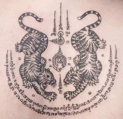 12+ Best Thai Tiger Tattoo Designs | PetPress Double Tiger Tattoo, Tiger Tattoo Back, Tiger Tattoo Meaning, Wolf Tattoo Meaning, Tattoo Chart, Germany Tattoo, Shield Tattoo, Sunshine Tattoo, Buddhist Tattoo