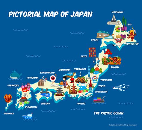 Pictorial Map of Japan for new travel website Japan Brochure, Ginkakuji, Map Of Japan, Country Report, Japan Holiday, Yakushima, Moving To Japan, Beppu, Shimane