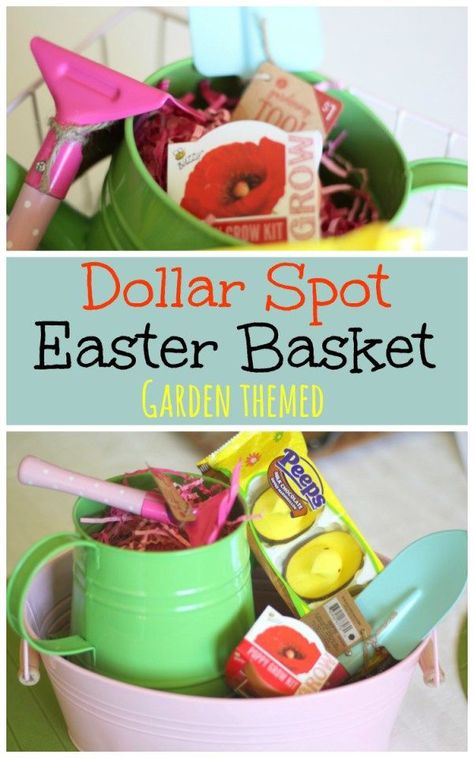 Garden Easter Basket, Dollar Tree Easter Basket, Easter Basket Themes, Diy Easter Eggs, Gardening Gift Baskets, Easter Garden, Garden Basket, Lamb Decorations, Target Dollar Spot