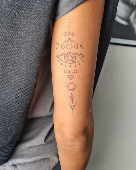 Tattoos For Virgos For Women, Virgo Spine Tattoo, Virgo Back Tattoo, Zodiac Tattoos Virgo, Tattoo Ideas Virgo, Virgo Inspired Tattoo, Virgo Tattoo Ideas, Virgo Sign Tattoo, Small Tattoos Ideas