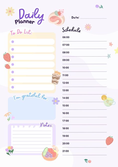 Cute Daily Planner, Daily Planner Sheets, Planner Diario, Daily Planner Printables Free, Colorful Planner, Undated Daily Planner, Planner Sheets, Schedule Planner, Hole Punches