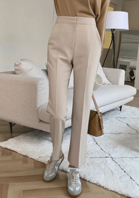 Beige Slacks, High Waisted Slacks, Korean Clothing, Korean Brands, Clothing Pants, M Pants, Pants Straight, Outfits With Leggings, Pants Leggings