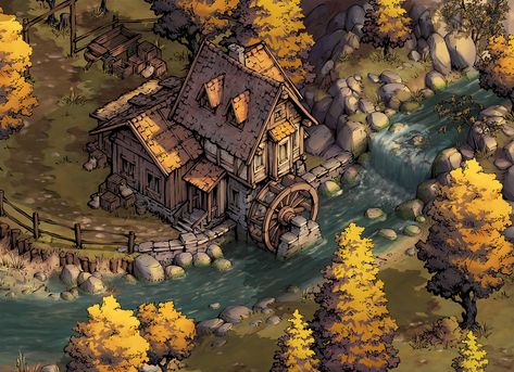 ArtStation - Isometric Watermill, Yusuf Artun Dungeons And Dragons Diy, Farm Games, Rpg Horror, 3d Concept, Rpg Dice, Pixel Art Games, Starter Home, Fantasy Map, Minecraft Houses