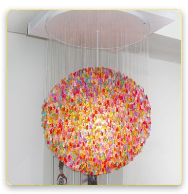 It's made out of gummy bears! lol Gummy Bear Chandelier, Gummy Bear Light, Wal Art, Birdcages, Icarly, Gummy Bear, Gummy Bears, Bedroom Lighting, My New Room