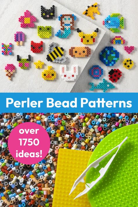 Turn small beads into colorful crafts with these perler bead patterns! Get over 1750 free patterns that are easy fun for kids or adults. Free Fuse Bead Patterns, Perler Beads For Adults, Ideas For Perler Beads, Hammer Bead Ideas, Popular Perler Bead Patterns, Mini Perler Bead Patterns Easy, Small Pearler Beads Patterns, Square Perler Bead Patterns, Small Melty Bead Ideas