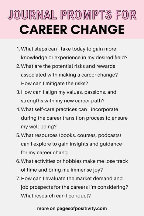 Journal Prompts for Career Change Career Journal, Best Journal Prompts, Journal Prompts For Beginners, Midlife Career Change, Journal Topics, Job Inspiration, Journal Questions, Healing Journaling, Daily Journal Prompts