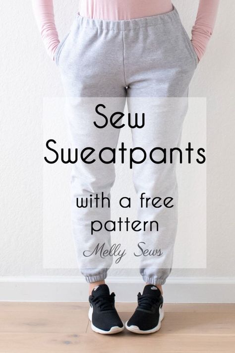 How to Sew Sweatpants - Melly Sews Sweatpants Diy, Melly Sews, Sewing Pockets, Sewing Pants, Sewing Elastic, Free Sewing Pattern, Pants Sewing Pattern, Sewing Gifts, Fashion Joggers