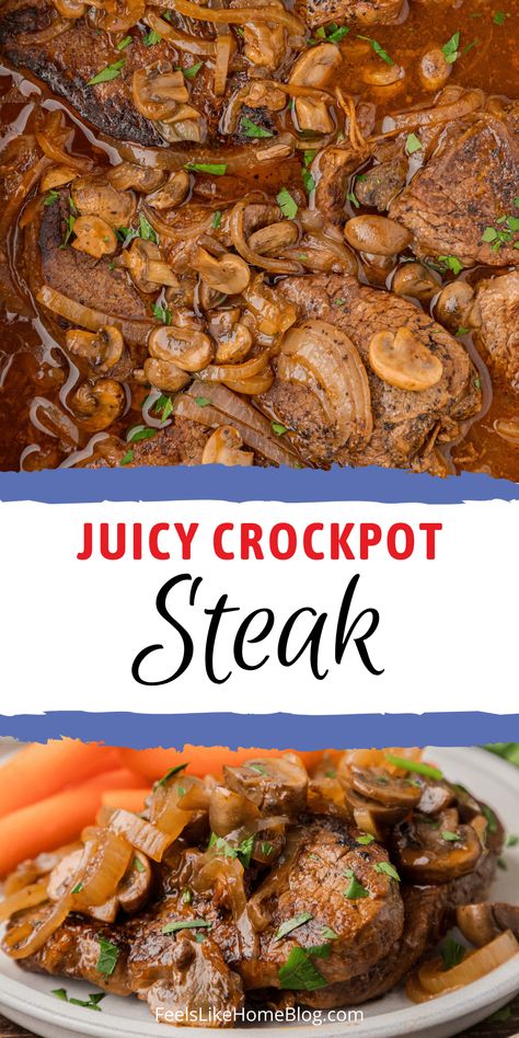 Steak And Mushrooms Crockpot, Crockpot Petite Sirloin Steak, Steak In Crockpot Recipes, Crockpot Sirloin Steak Recipes, Crockpot Ribeye, Sirloin Steak Recipes Crockpot, Crockpot Ribeye Steak Recipes, Steak Crockpot Recipes, Steak In Crockpot