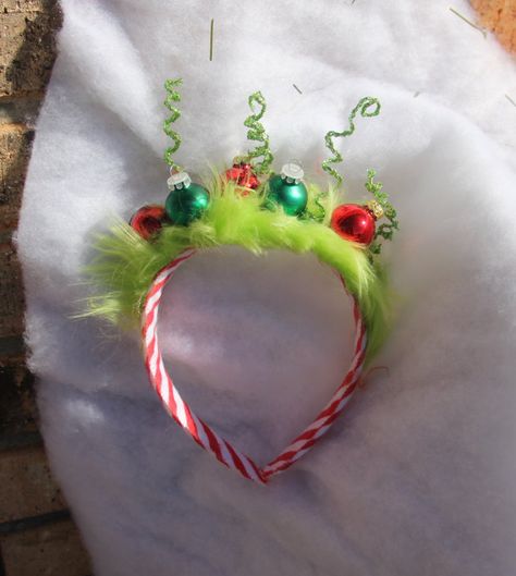 Red stripe Headband Green grinch like fur Glass ornaments Fits most sizes Tacky Ugly Hilarious Funny Cute HOHOHO Christmas Grinch Headband Hair Piece Diy Grinch Headband, Diy Christmas Headbands, Grinch Hats, Christmas Entrance Decor, Grinch Headband, Grinch Dress, Christmas Headband Diy, Grinch Christmas Sweater, Family Dates