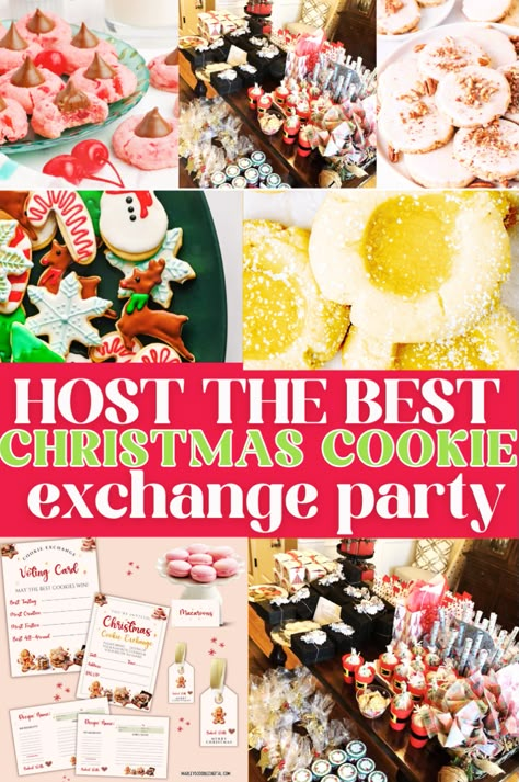 Planning a holiday cookie exchange? Discover 40 delicious Christmas cookie recipes, along with free printables like invitations, voting cards, and recipe cards. Plus, find creative party ideas to make your cookie swap the talk of the season! Christmas Cookie Bake Party, Xmas Cookie Exchange Ideas, Holiday Cookie Party Ideas, Cookie Baking Party Ideas, Christmas Cookie Party Games, Cookie Exchange Party Ideas Games, Cookie Party Ideas Christmas, Christmas Baking Exchange Ideas, Hosting A Cookie Exchange Party