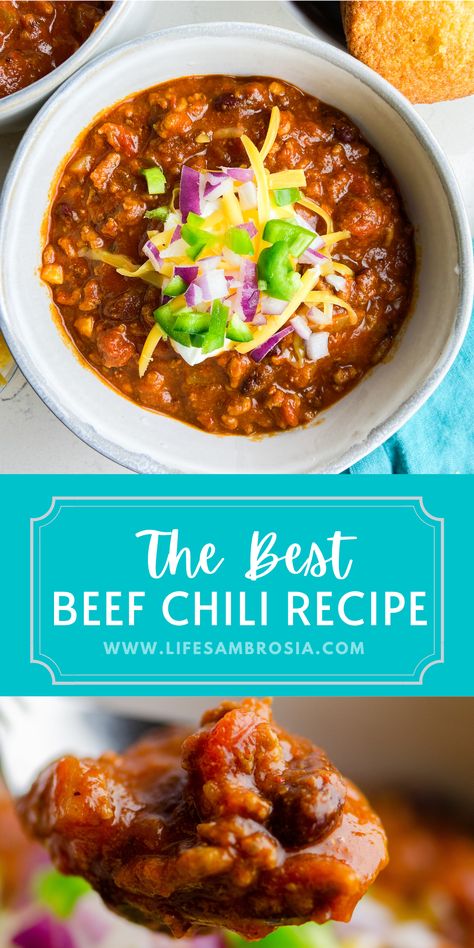 Beef And Beans, The Best Chili Recipe, The Best Chili, Ground Beef Chili, Best Chili, Best Chili Recipe, Crockpot Chili, Chilli Recipes, Chili Recipe Easy