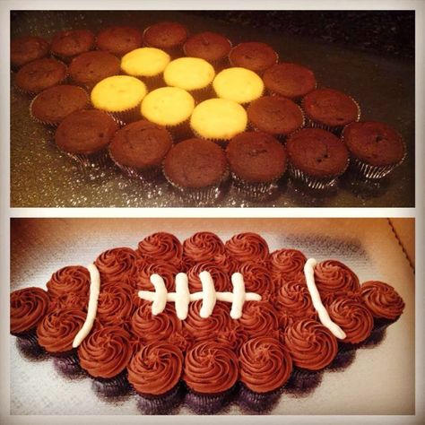 Swirls Cupcakes!: Football Cupcake Cake :) Football Cupcake Cake, Football Cupcake Cakes, Football Cupcake, Cupcakes Design, Football Cupcakes, Pull Apart Cupcake Cake, Swirl Cupcakes, Pull Apart Cake, Pull Apart Cupcakes