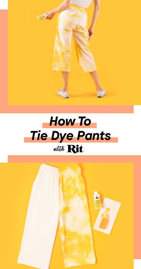 DIY Tie Dye! Brighten up your summer wardrobe with these tie dyed linen pants. You can dress them up or keep it casual with flats and a t-shirt. We love how the Golden Yellow color turned out. If yellow is not your cup of tea, switch out the color. We have over 1,000+ color formulas in our color library! DIY with Rit! Library Diy, Cut Hoodies, Diy Tie Dye, Color Library, Tie Dye Patterns Diy, Dye Pants, Color Formulas, Rit Dye, Tie Dye Crafts