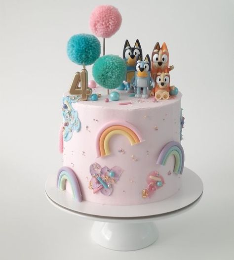 #bluey #blueycake #kidsbirthday Bluey Cake Girly, Bluey Birthday Cake 4, 3rd Birthday Cakes Girl, Pastel Bluey Party, Bluey 3rd Birthday Cake, Fourth Birthday Bluey, Third Birthday Cake Girl, Bingo And Bluey Birthday Cake, Bluey Inspired Birthday Party