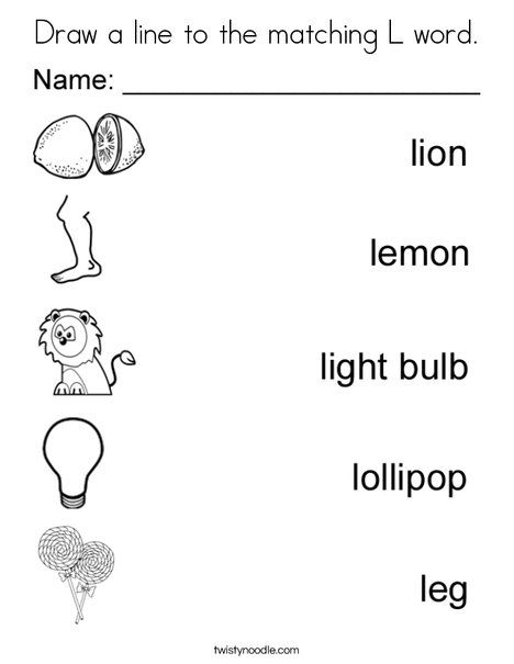 Draw a line to the matching L word Coloring Page - Twisty Noodle Letter Ll Worksheets Free Printable, L Letter Words, Preschool Letter L Worksheet, Letter L Worksheet, Letter L Coloring Pages Free Printable, Letter L Words, Letter L Worksheets, Homework Worksheets, Letter L