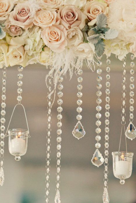 10 Ways With Wedding Candles Hanging Candle Holders, Tea Lights Centerpieces, Hanging Tea Lights, Hanging Wedding Decorations, Lighted Centerpieces, Hanging Candle Holder, Crystal Garland, Hanging Candle, Wedding Ceremony Ideas