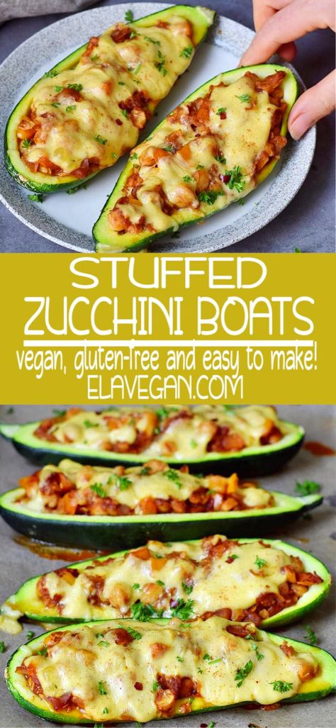 Vegan Stuffed Zucchini, Vegan Diner, Stuffed Zucchini Boats, Plats Healthy, Stuffed Zucchini, Dinner Side, Zucchini Boats, Makanan Diet, Tasty Vegetarian Recipes