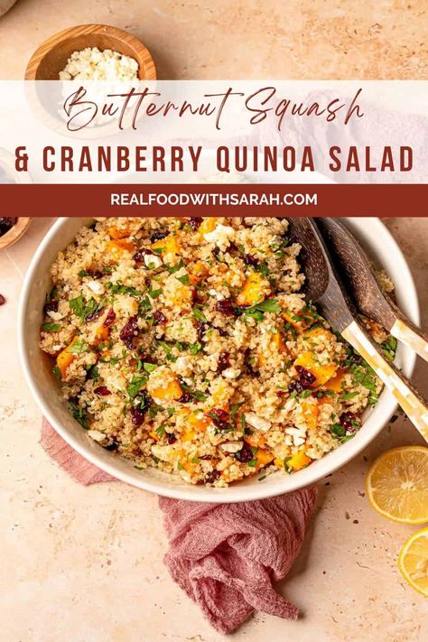 This Cranberry Quinoa Salad with butternut squash is sweet, savory, and drizzled with a bright and zesty lemon dijon dressing. This gluten-free salad is the perfect healthy side dish to enjoy all fall and winter long.rn Squash Quinoa Salad, Lemon Dijon Dressing, Quinoa Pumpkin, Salad With Butternut Squash, Cranberry Quinoa, Butternut Squash Quinoa Salad, Cranberry Quinoa Salad, Squash Quinoa, Budget Dinners