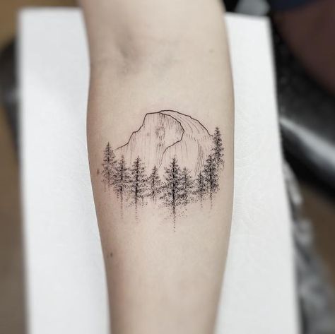 Half Dome Tattoo Simple, Yosemite Tatoos, Creative Mountain Tattoo, Yosemite Tattoo Half Dome, Yosemite Tattoo Ideas, Half Dome Tattoo, Salt And Light Tattoo, Yosemite Tattoo, Outdoorsy Tattoos