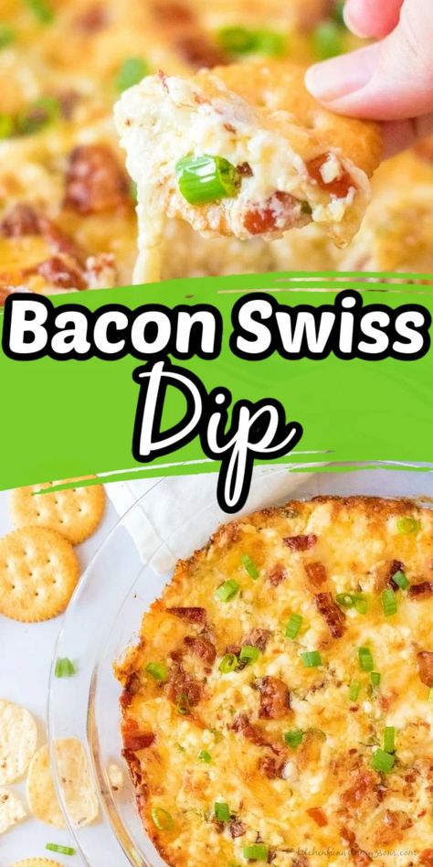 Hot Bacon And Swiss Dip, Swiss Cheese Dip Recipes, Swiss Cheese Dip With Mayo, Swiss Cheese Appetizers, Swiss Dip, Swiss Cheese Dip, Swiss Cheese Recipes, Bacon Appetizer, Bacon Dip Recipes