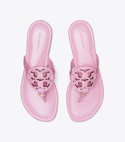 Miller Patent Leather Sandal, Pink Tory Burch Sandals, Preppy Finds, Fye Shoes, Pretty Sneakers, Pretty Sandals, Nice Sandals, Tory Burch Miller Sandals, Pretty Shoes Sneakers