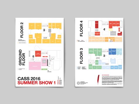 Cass Summer Show 2016 Printed Materials - LMU on Behance Exhibition Map Design, Floor Plan Graphic Design, Floor Map Design, Museum Map Design, Building Map Design, Wayfinding Map, London Metropolitan University, Wayfinding Signage Design, Building Map