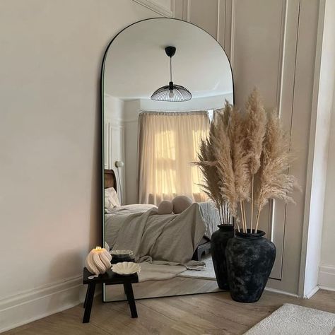 Modern Arched Full-Length Wood Floor Standing Mirror - Bed Bath & Beyond - 39071374 Wood Full Length Mirror, Arched Floor Mirror, Women Bedroom, Curved Mirror, Floor Length Mirror, Floor Standing Mirror, Mirror Bed, Design Room, Bedroom Modern