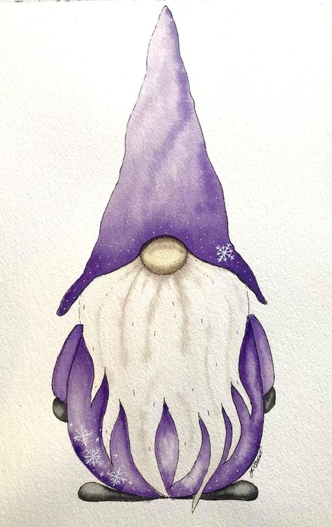 Christmas Art Ideas Drawing, Watercolor Nomes, Christmas Gnome Painting Tutorial, Christmas Nomes, Watercolor Christmas Gnome Tutorial, Christmas Gnome Watercolor, Watercolour Gnomes, Christmas Gnome Acrylic Painting, Gonk Watercolour