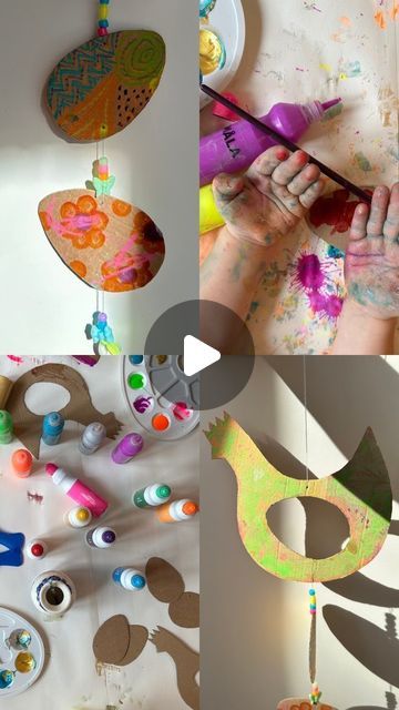 HULANKA on Instagram: "Sunlight and a whole lot of happy mess — that’s what went down in our latest craft session. 

We spent the day turning splashes of color and playful imagination into a vibrant Easter garland.

Get messy, get artsy, and create something that’s uniquely yours.

Comment 🐓 and we’ll send you the template! 

DIY, crafting, Easter, garland, creativity, paint, color splash, homemade, kids activity, family fun, art project, easy crafts, decoration, festive, springtime 

#kidscraftsideas #easterdecoration #craftsforkids #easycraftsforkids #eastercardboardplay #diytutorial #makecreateplay #recycleandplay #inspiremyplay #averycardboardeaster" Cardboard Play, Easter Garland, Kids Activity, Fun Art, Easy Crafts For Kids, Paint Color, Art Project, Easter Decorations, Spring Time