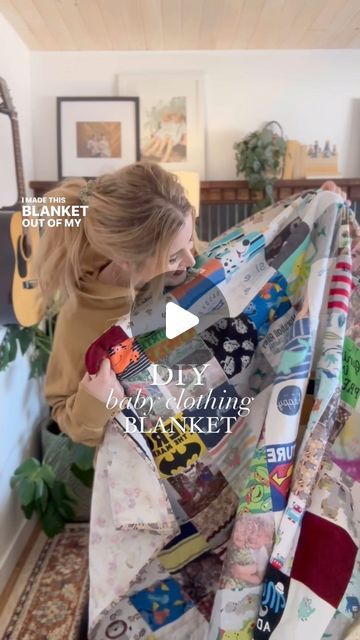 Diy Blanket From Old Clothes, Blankets Made From Old T Shirts, Diy Blanket From Old Shirts, Quilt Made From Clothes, Old T Shirt Blanket, Diy Quilt From Old Clothes, Diy T Shirt Blanket, Blanket Made From Loved Ones Clothes, Baby Clothes Blanket Memory Quilts