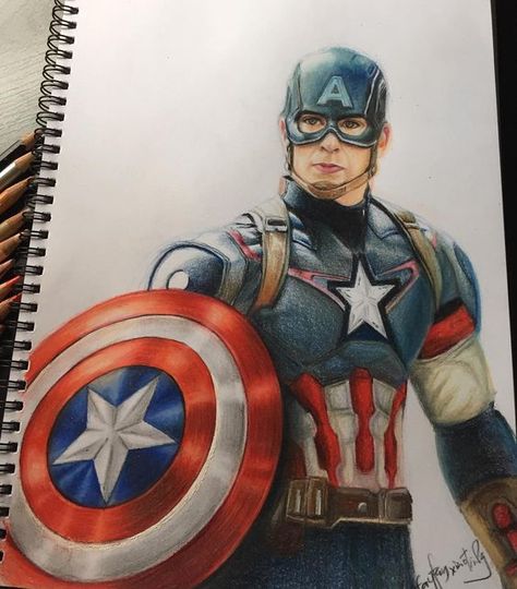 captain america amazing realistic drawing using color pencils Captain America Drawing, America Drawing, Xiao Ting, Marvel Art Drawings, Captain America Art, Avengers Drawings, Marvel Tattoos, Avengers Art, Marvel Drawings