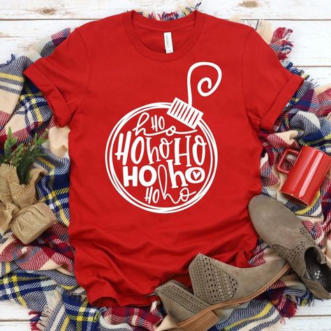 Christmas T Shirt Design, Screen Print Transfer, Silhouette Christmas, Print Transfer, Custom Glitter, Screen Printing Designs, Red Design, Ho Ho Ho, Christmas Tees