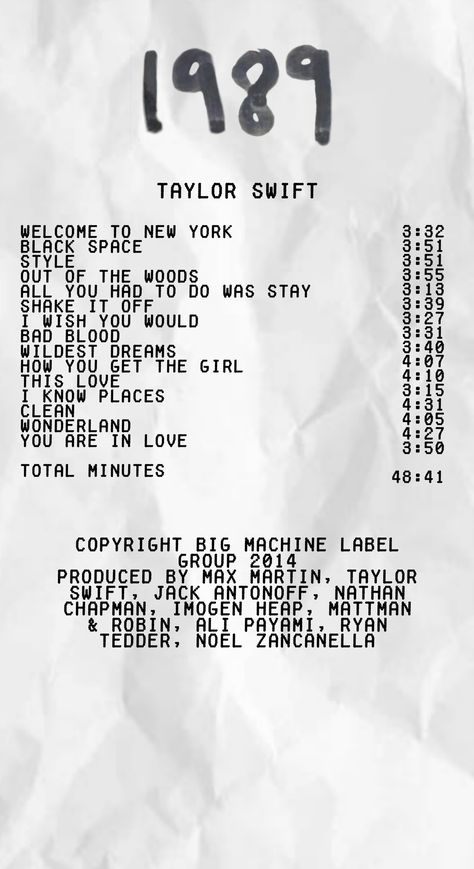 album receipt (1989) 1989 Taylor Swift Receipt, Fine Line Receipt, Art On Receipt, Album Reciepts Taylor Swift, Life Support Album Receipt, Receipt Scrapbook, 1989 Doodles, Music Album Receipts, Album Receipts Aesthetic