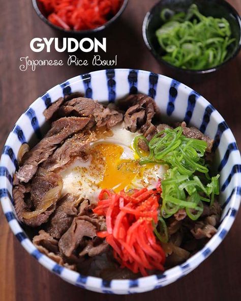 Seonkyoung Longest - Gyudon Recipe Beef Rice Bowl Recipe, Doenjang Recipe, Eggplant Rollatini Recipe, Rice Bowl Recipe, Chicken Lettuce Wraps Recipe, Sweet Soy Sauce, Japanese Beef, Beef Rice, Crispy Pork Belly