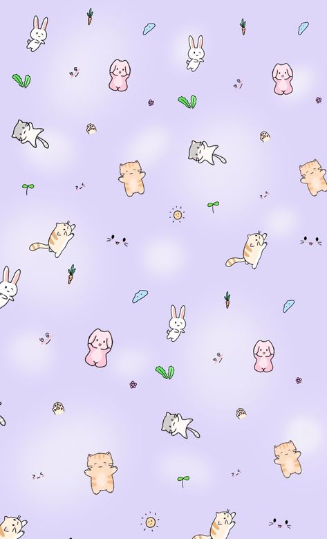 Cat And Bunny Wallpaper, Purple Bunny Aesthetic, Purple Bunny Wallpaper, Purple Cat Wallpaper, Purple Cute Wallpaper, Cute Purple Background, Cute Purple Wallpapers, Wallpaper Aesthetic Purple, Wallpaper Gatos