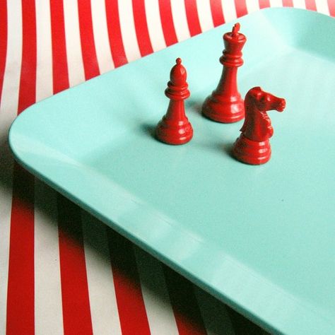 Color Duos, Red And Aqua, Striped Decor, Red Plates, Red Things, Red And Turquoise, Red Cottage, Red Colour Palette, Square Tray